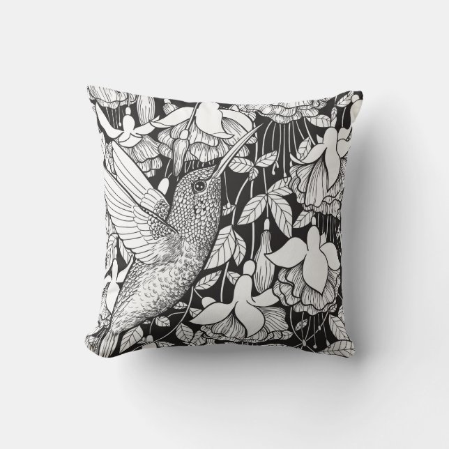 Hummingbird and fuchsia throw pillow (Front)