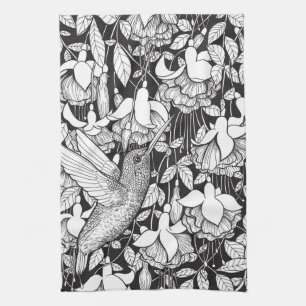 Hummingbird and fuchsia towel