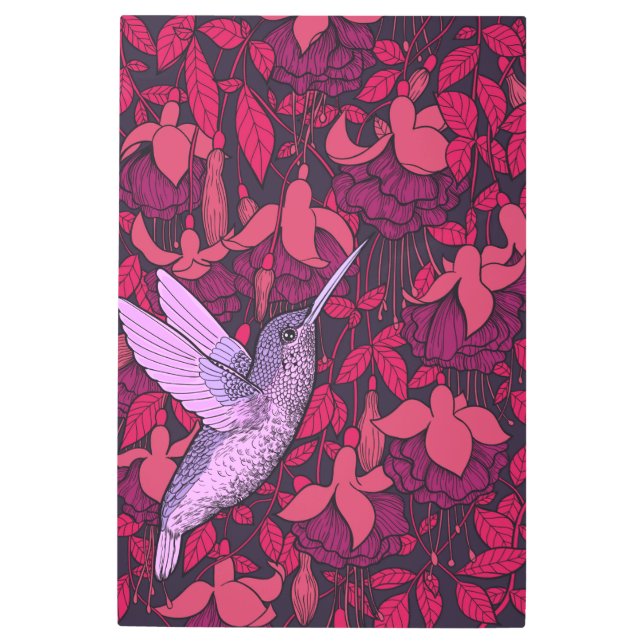 Hummingbird and fuchsia violet metal print (Front)