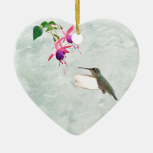 Hummingbird and Fuschia Ceramic Ornament