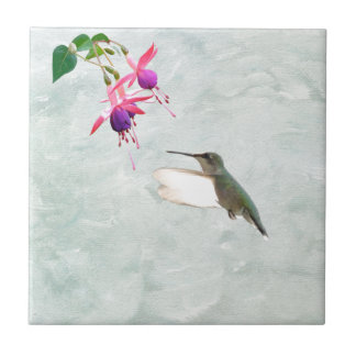 Hummingbird and Fuschia Ceramic Tile