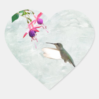 Hummingbird and Fuschia Heart Sticker