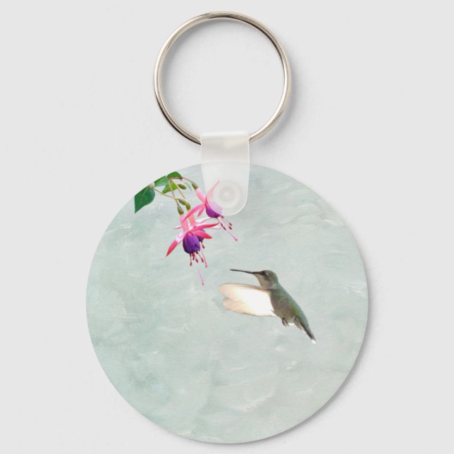 Hummingbird and Fuschia Keychain (Front)