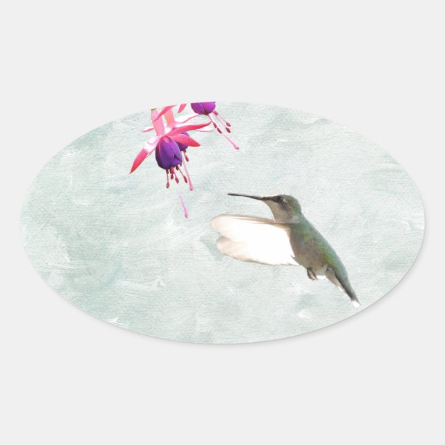 Hummingbird and Fuschia Oval Sticker (Front)