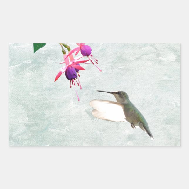 Hummingbird and Fuschia Rectangular Sticker (Front)
