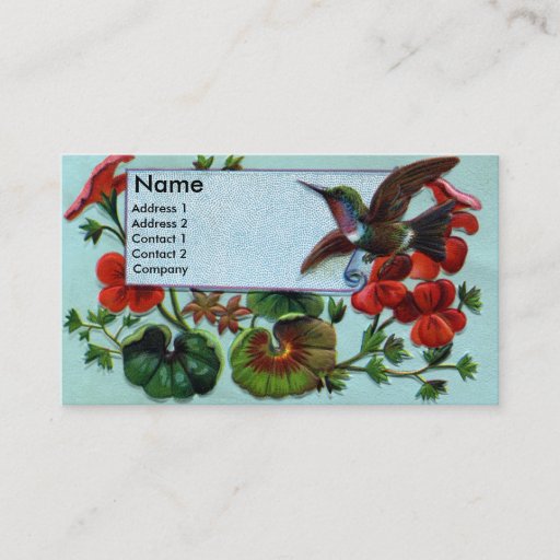 Customizable Hummingbird and Geraniums Victorian Business Card