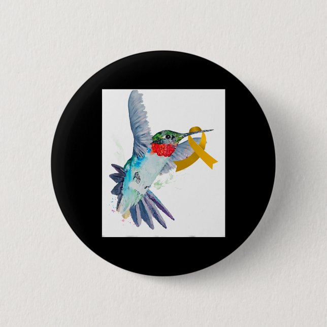 Hummingbird and Gold Ribbon Childhood Cancer Aware Button (Front)