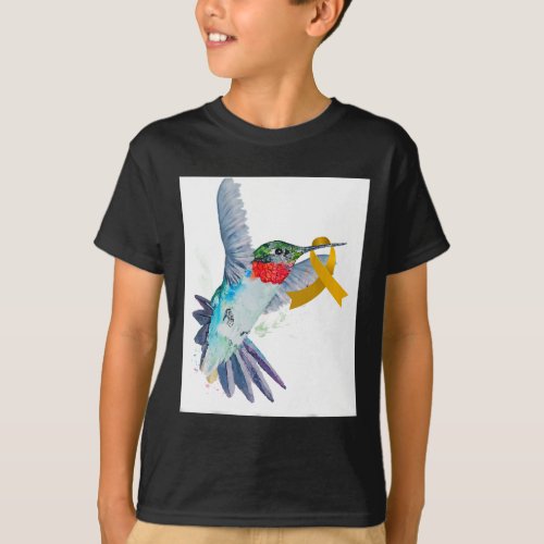 Hummingbird and Gold Ribbon Childhood Cancer Aware T_Shirt