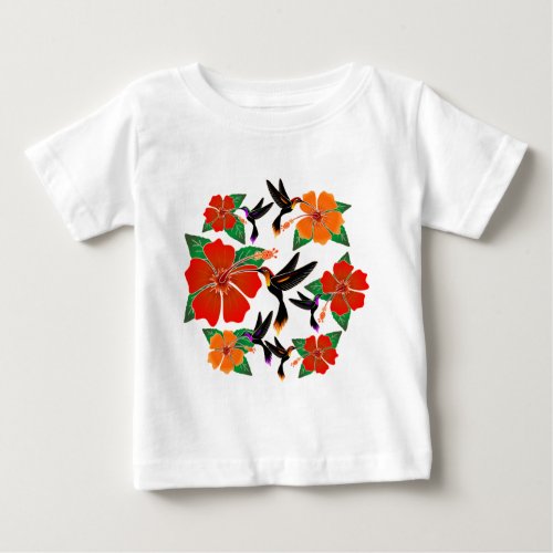 Hummingbird and Hibiscus Batik Baby T_Shirt