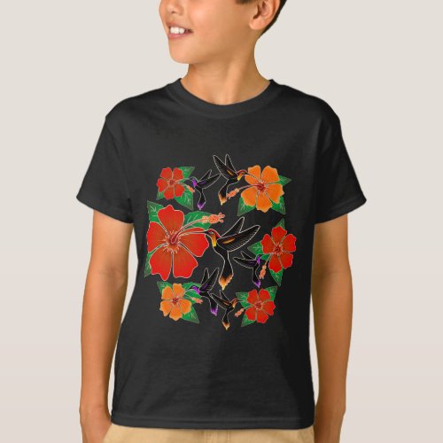 Hummingbird and Hibiscus Batik T_Shirt