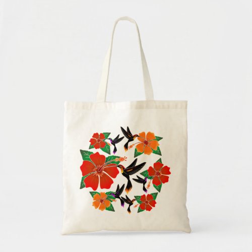 Hummingbird and Hibiscus Batik Tote Bags