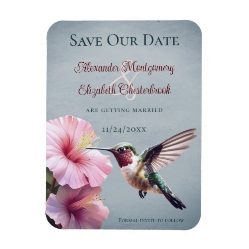 Hummingbird and Hibiscus  Blue Save the Date Magnet