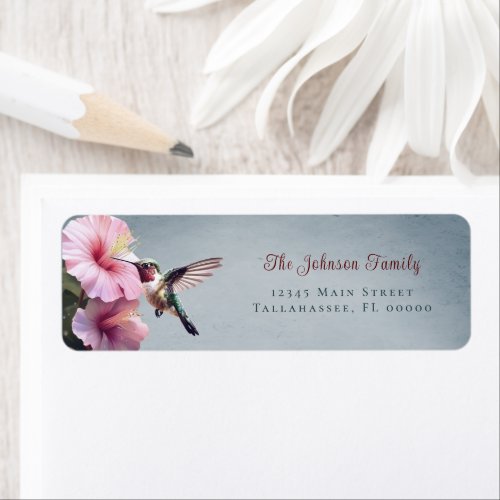 Hummingbird and Hibiscus   Blue Wedding Address Label