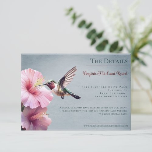 Hummingbird and Hibiscus  Blue Wedding Enclosure Card