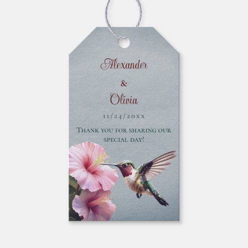 Hummingbird and Hibiscus  Blue Wedding Favor Gift Tags