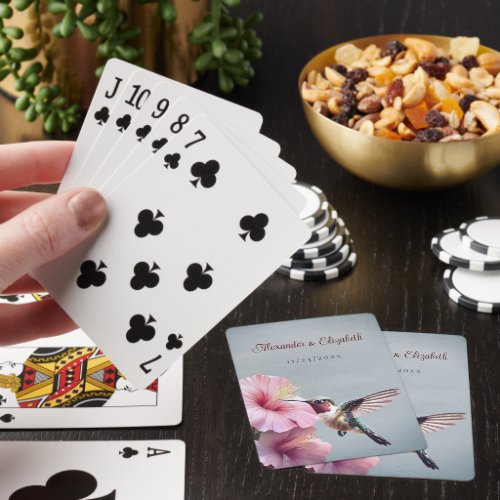 Hummingbird and Hibiscus  Blue Wedding Favor Poker Cards