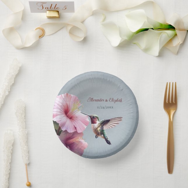 Hummingbird and Hibiscus | Blue Wedding Paper Bowls (Wedding)