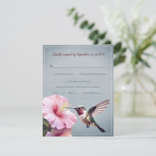 Hummingbird and Hibiscus  Blue Wedding RSVP