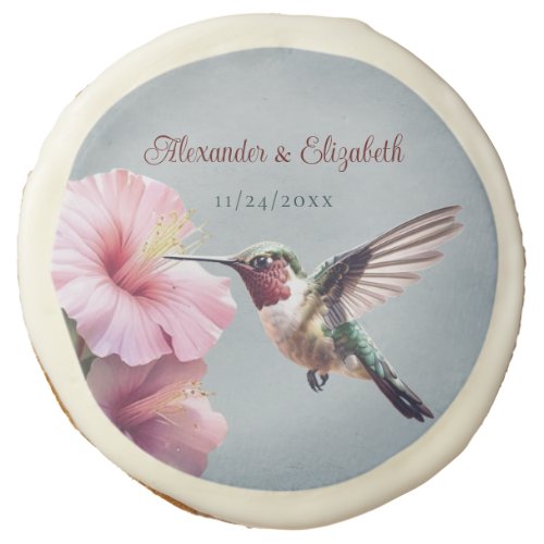 Hummingbird and Hibiscus  Blue Wedding Sugar Cookie
