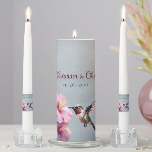 Hummingbird and Hibiscus  Blue Wedding Unity Candle Set