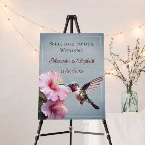 Hummingbird and Hibiscus  Blue Wedding Welcome Foam Board
