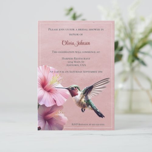 Hummingbird and Hibiscus Bridal Shower  Pink Invitation