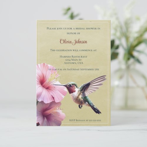 Hummingbird and Hibiscus Bridal Shower  Yellow Invitation