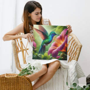 Hummingbird and hibiscus faux canvas print