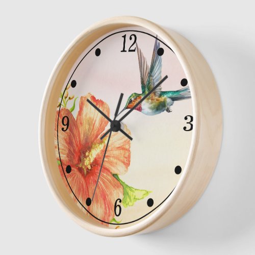Hummingbird and Hibiscus Flower  Clock