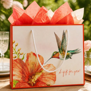 Hummingbird and Hibiscus Flower Large Gift Bag