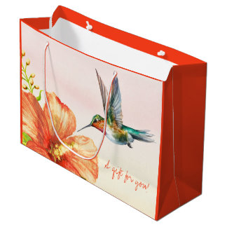 Hummingbird and Hibiscus Flower Large Gift Bag