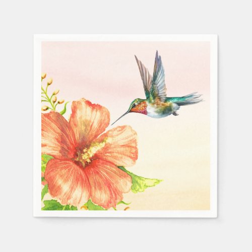 Hummingbird and Hibiscus Flower  Napkins