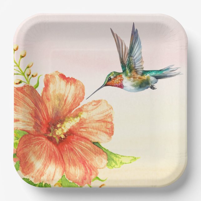 Hummingbird and Hibiscus Flower  Paper Plates (Front)