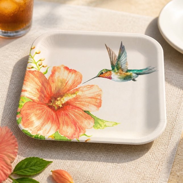 Hummingbird and Hibiscus Flower  Paper Plates (Creator Uploaded)