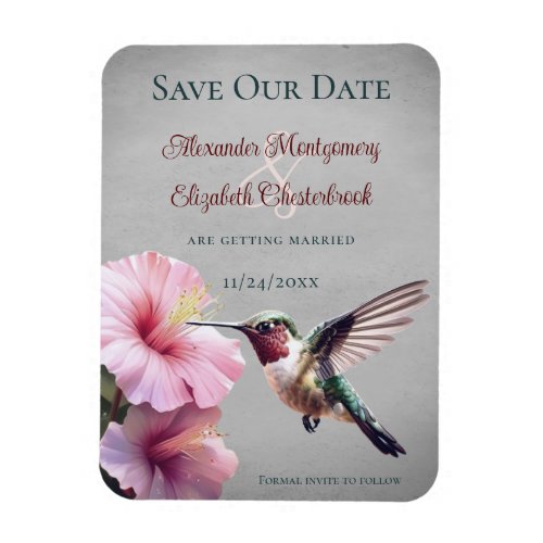 Hummingbird and Hibiscus  Gray Save the Date Magnet