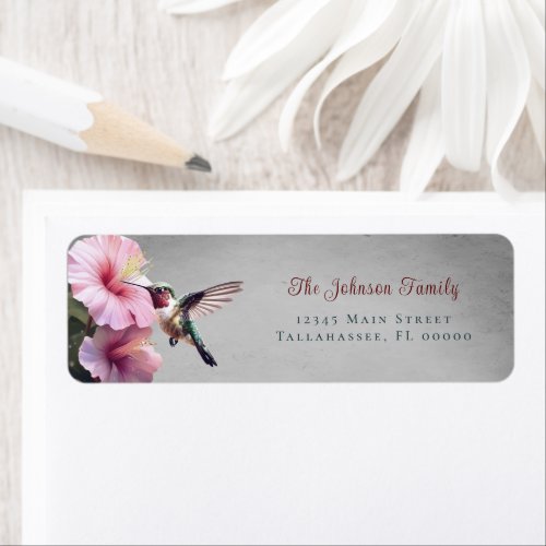 Hummingbird and Hibiscus   Gray Wedding Address Label