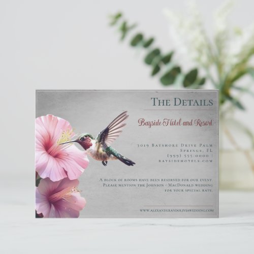 Hummingbird and Hibiscus  Gray Wedding Enclosure Card