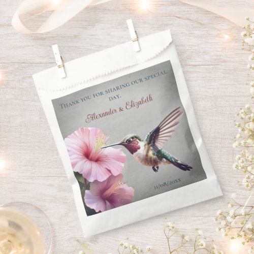 Hummingbird and Hibiscus  Gray Wedding Favor Bag