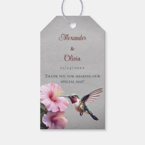 Hummingbird and Hibiscus  Gray Wedding Favor Gift Tags