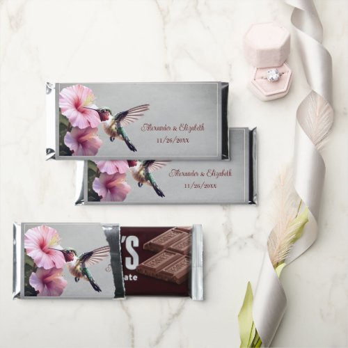 Hummingbird and Hibiscus  Gray Wedding Hershey Bar Favors