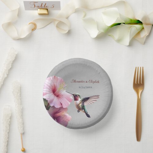 Hummingbird and Hibiscus  Gray Wedding Paper Bowls