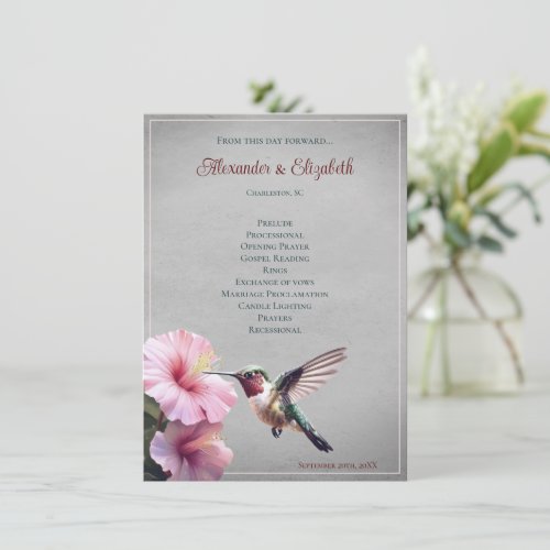 Hummingbird and Hibiscus  Gray Wedding Program