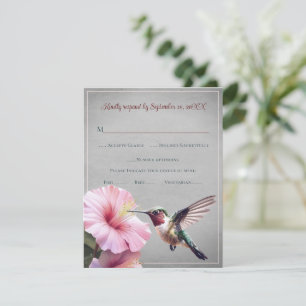 Hummingbird and Hibiscus Gray Wedding RSVP Card