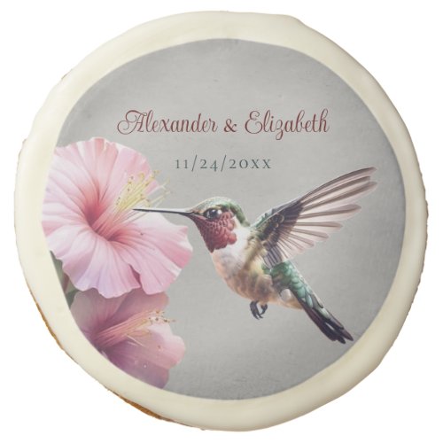 Hummingbird and Hibiscus  Gray Wedding Sugar Cookie