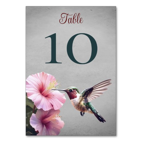 Hummingbird and Hibiscus  Gray Wedding  Table Number