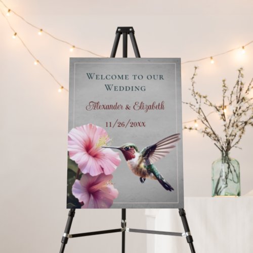 Hummingbird and Hibiscus  Gray Wedding Welcome Foam Board