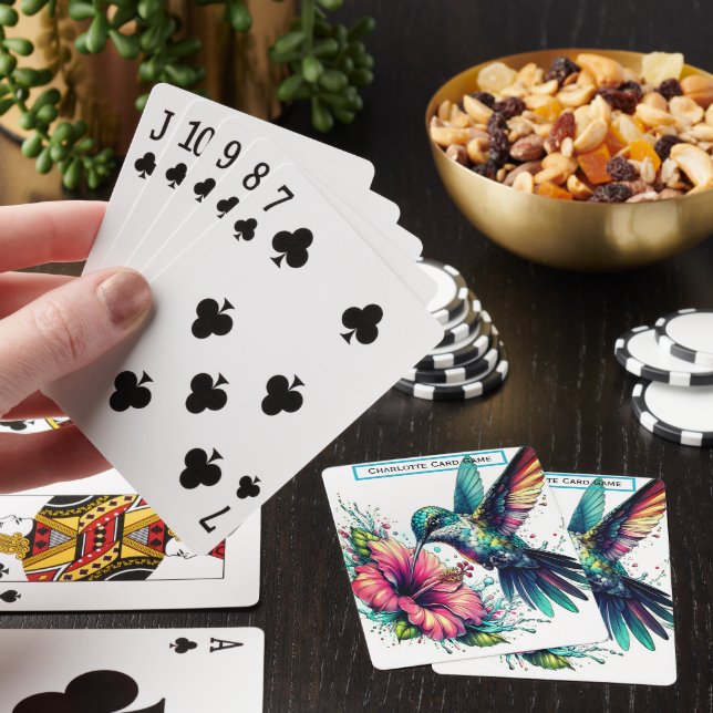 Hummingbird and Hibiscus Monogram Go Fish Game Poker Cards (In Situ)