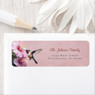 Hummingbird and Hibiscus | Pink Wedding Address Label