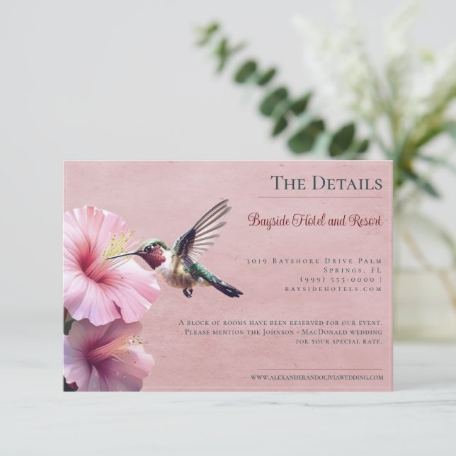 Hummingbird and Hibiscus | Pink Wedding Enclosure Card (Standing Front)