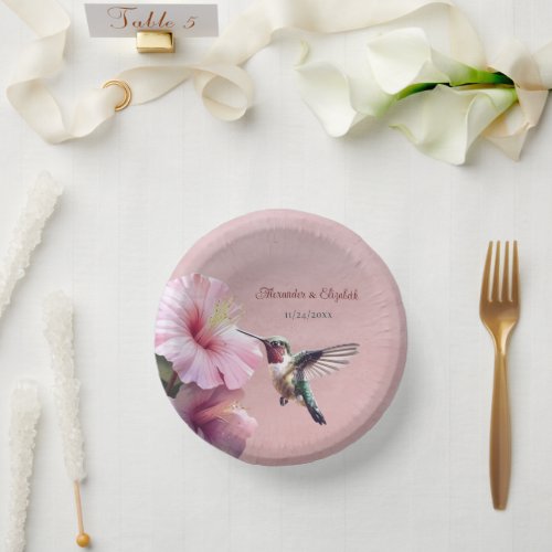 Hummingbird and Hibiscus  Pink Wedding Paper Bowls